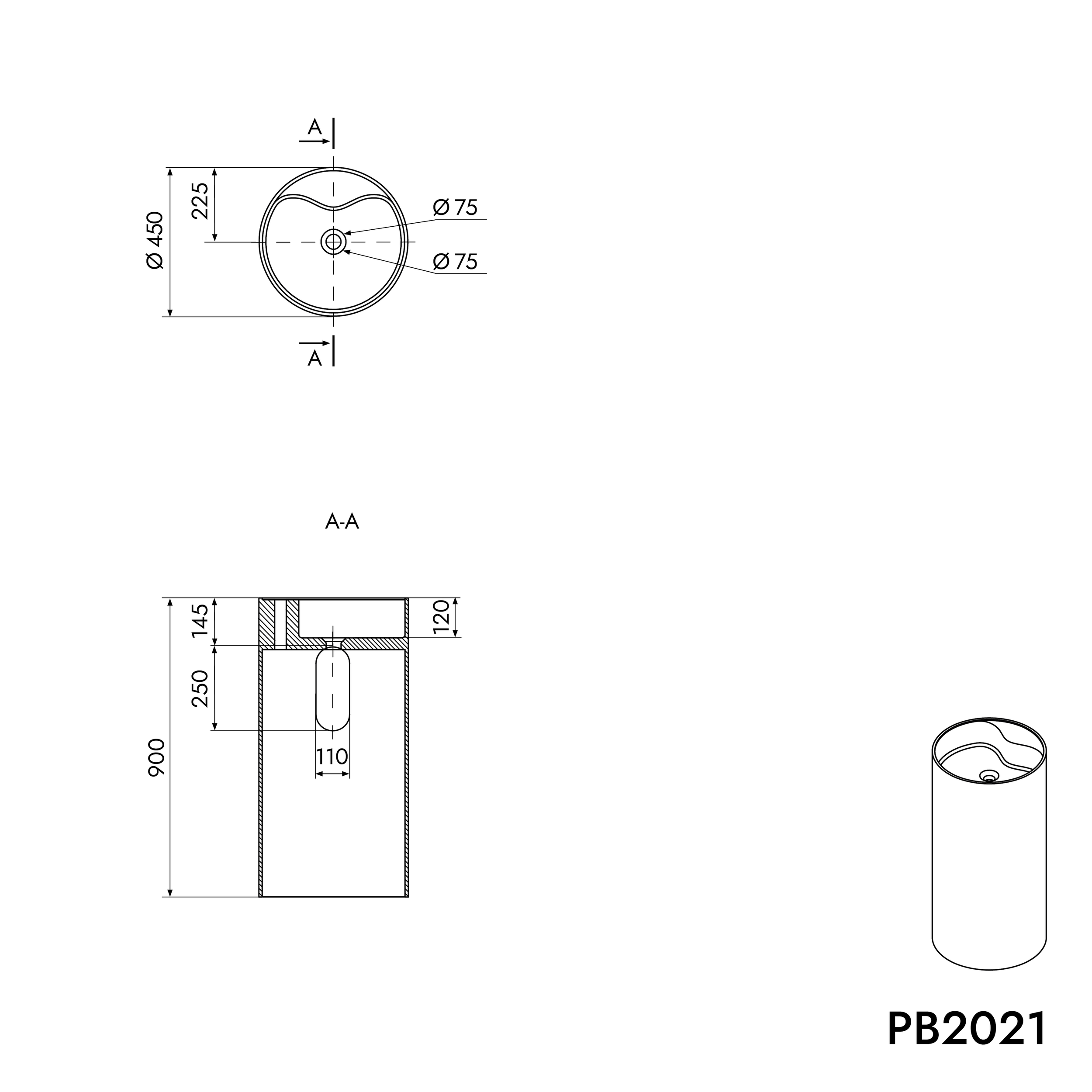 Freistehendes Waschbecken PB2021