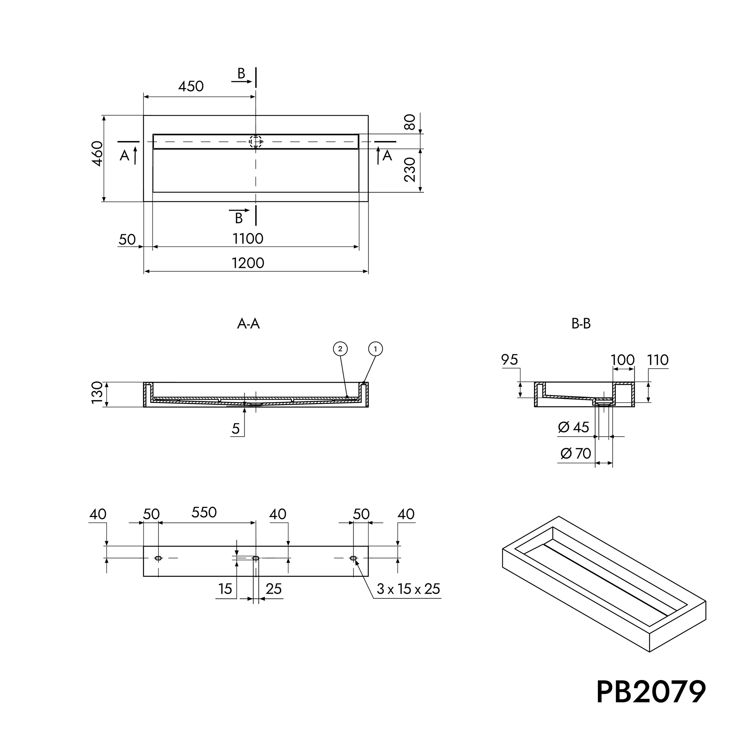 Aufsatzwaschbecken Wandwaschbecken PB2079 aus Mineralguss