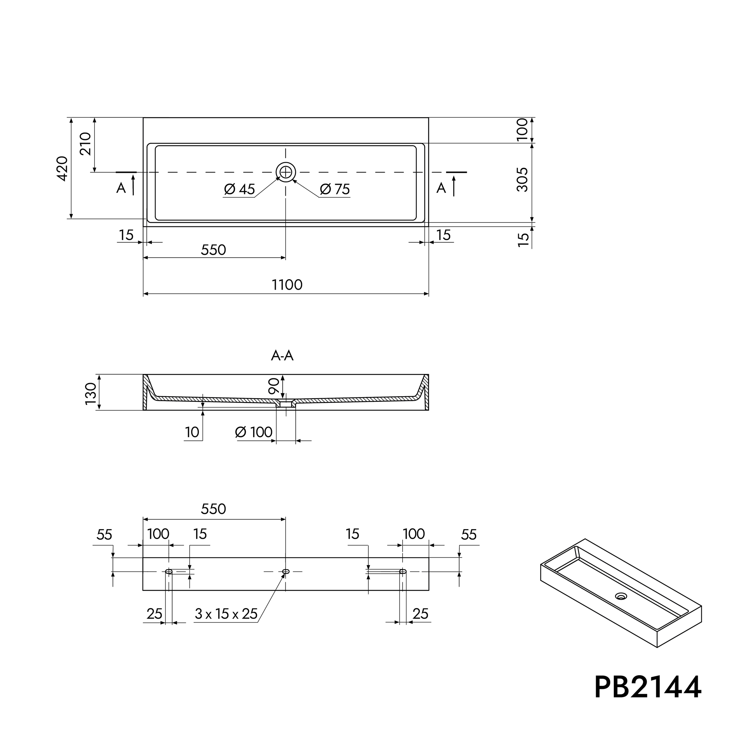 Aufsatzwaschbecken Wandwaschbecken PB2144-1