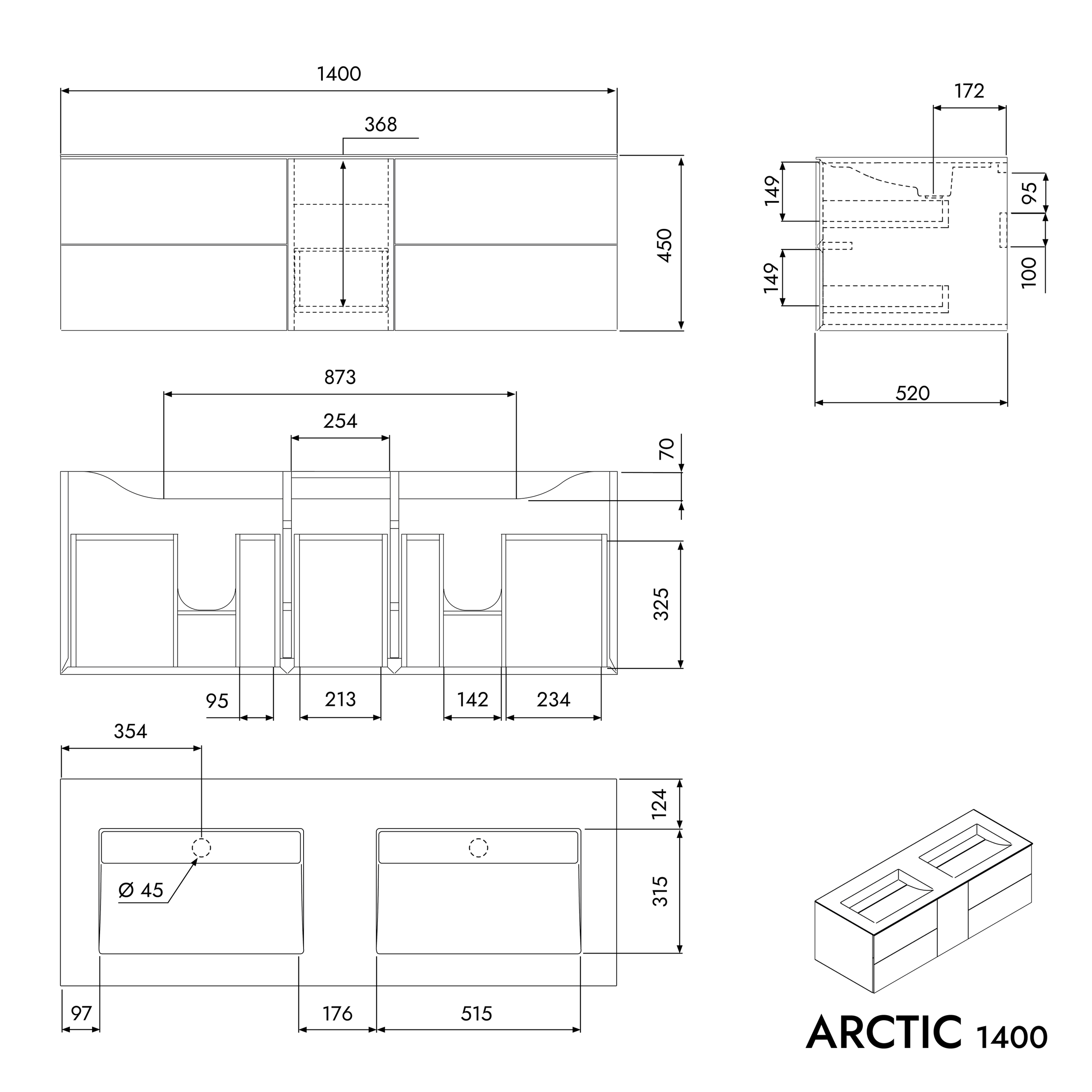Waschtischunterschrank ARCTIC 1400