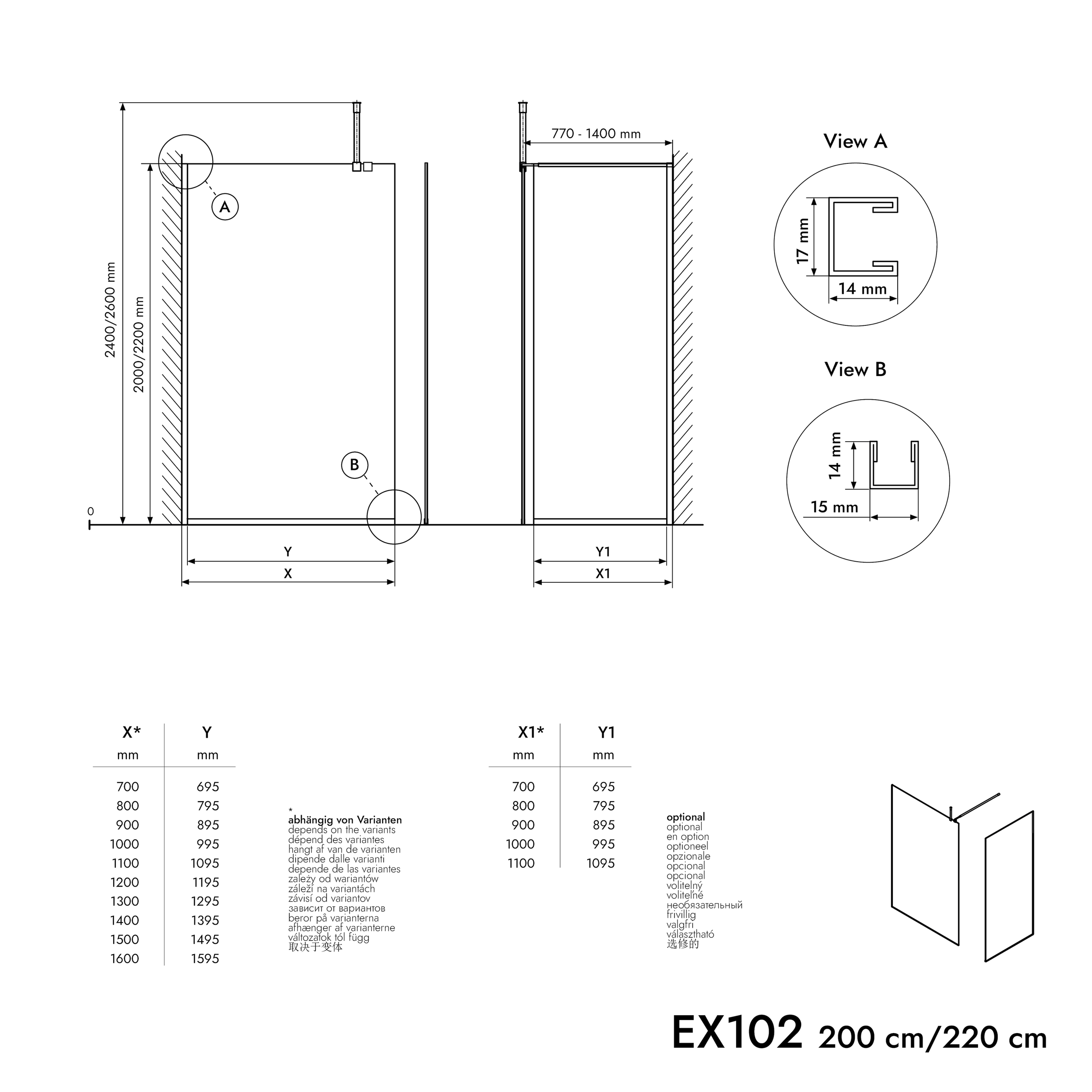 Walk-In 10 mm Nano Graues Glas EX102