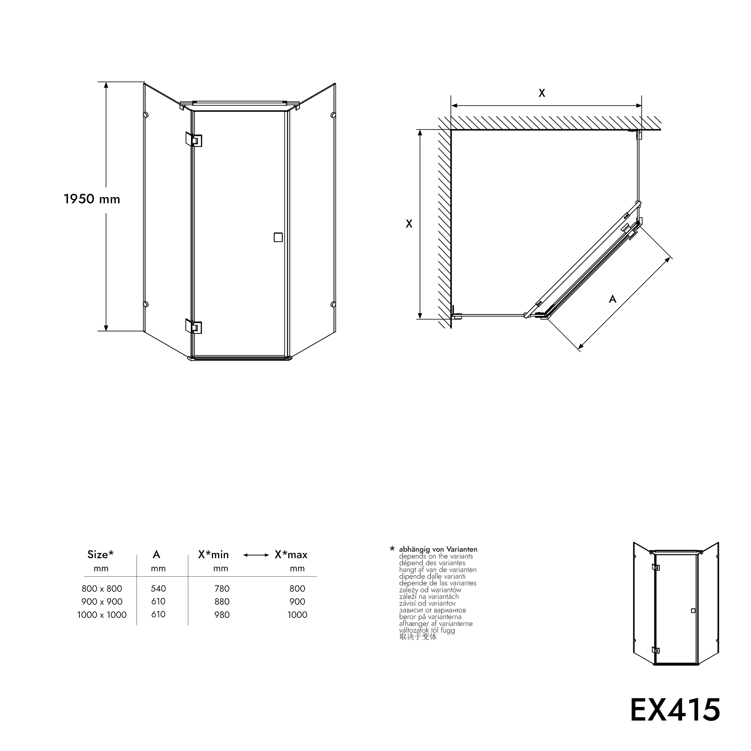 Fünfeckdusche EX415 inkl. Duschtasse