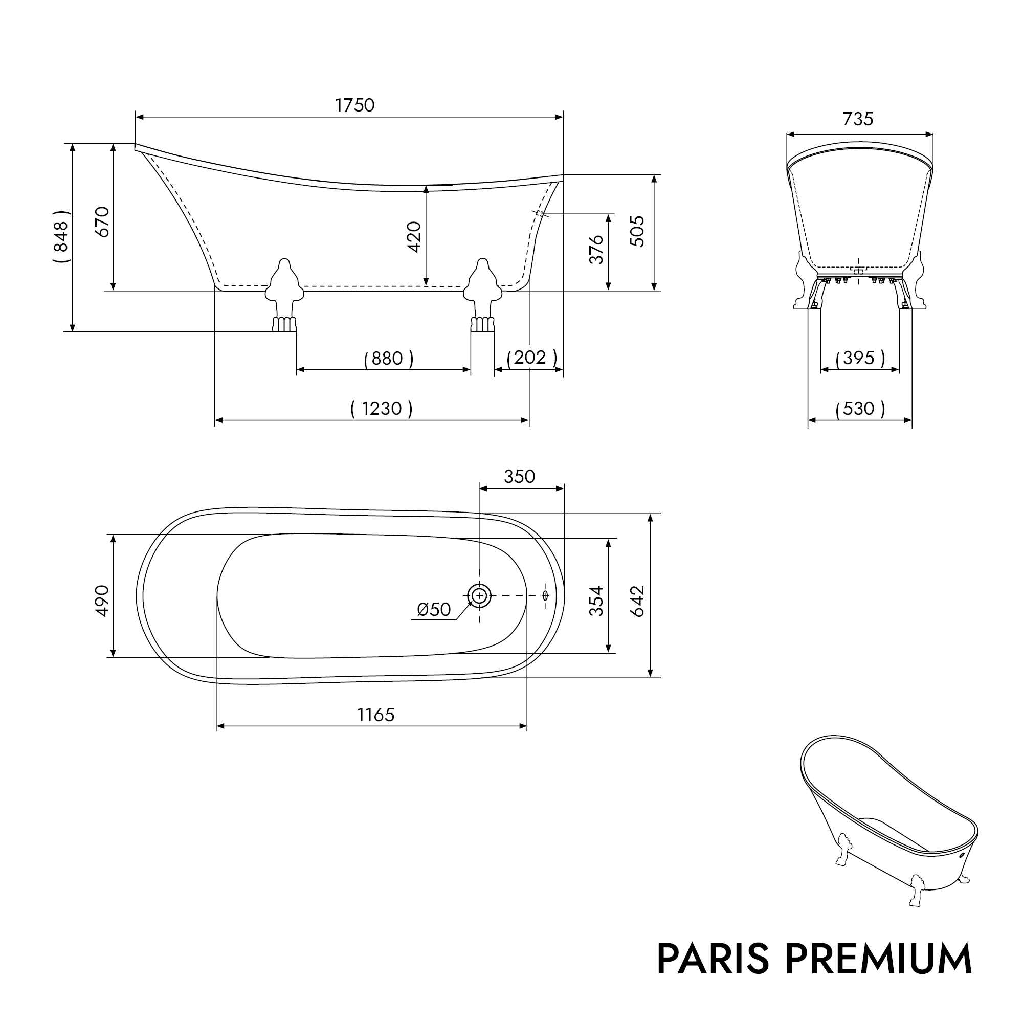 Freistehende Badewanne PARIS PREMIUM