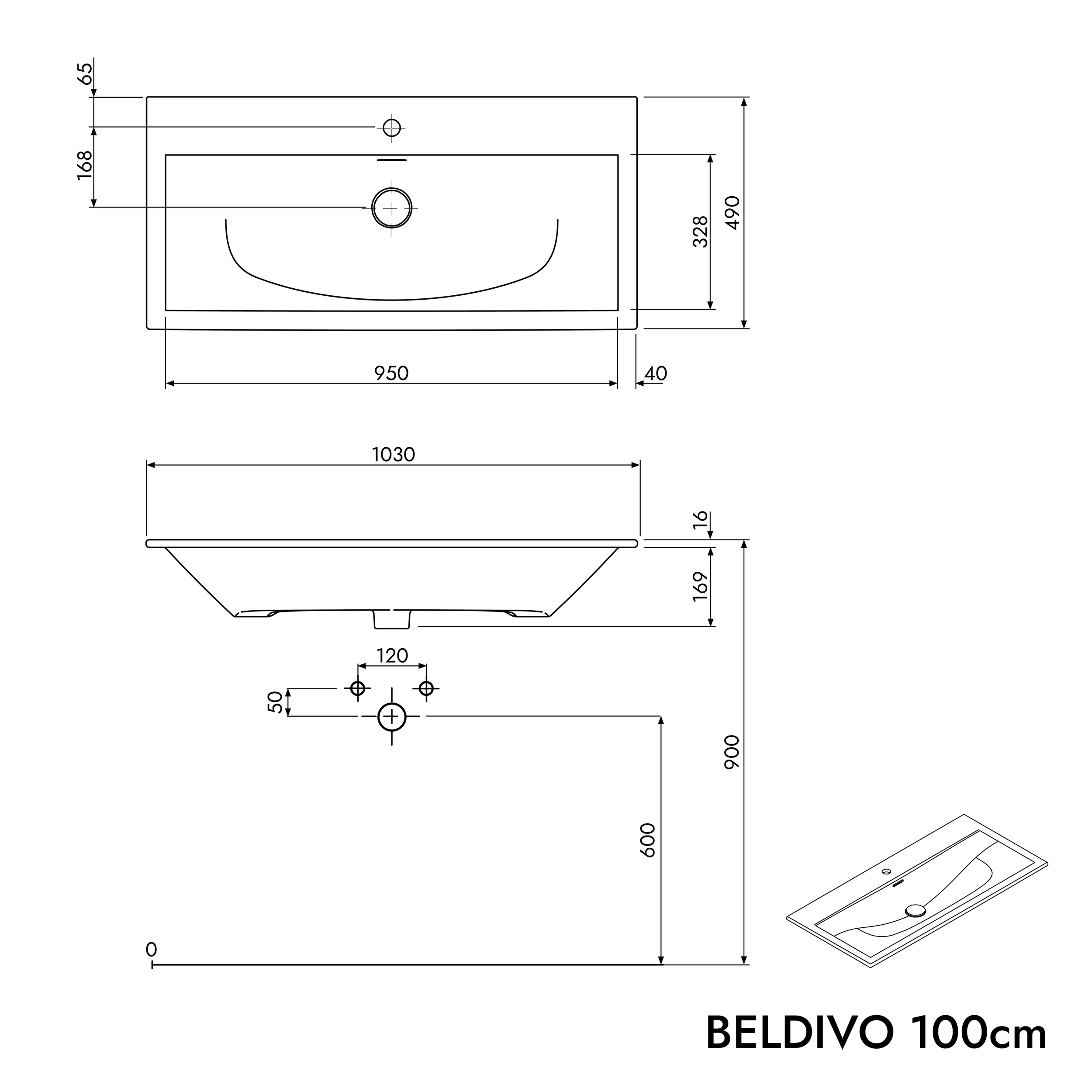 Duravit Waschbecken mit Waschtischunterschrank BELDIVO 100 cm