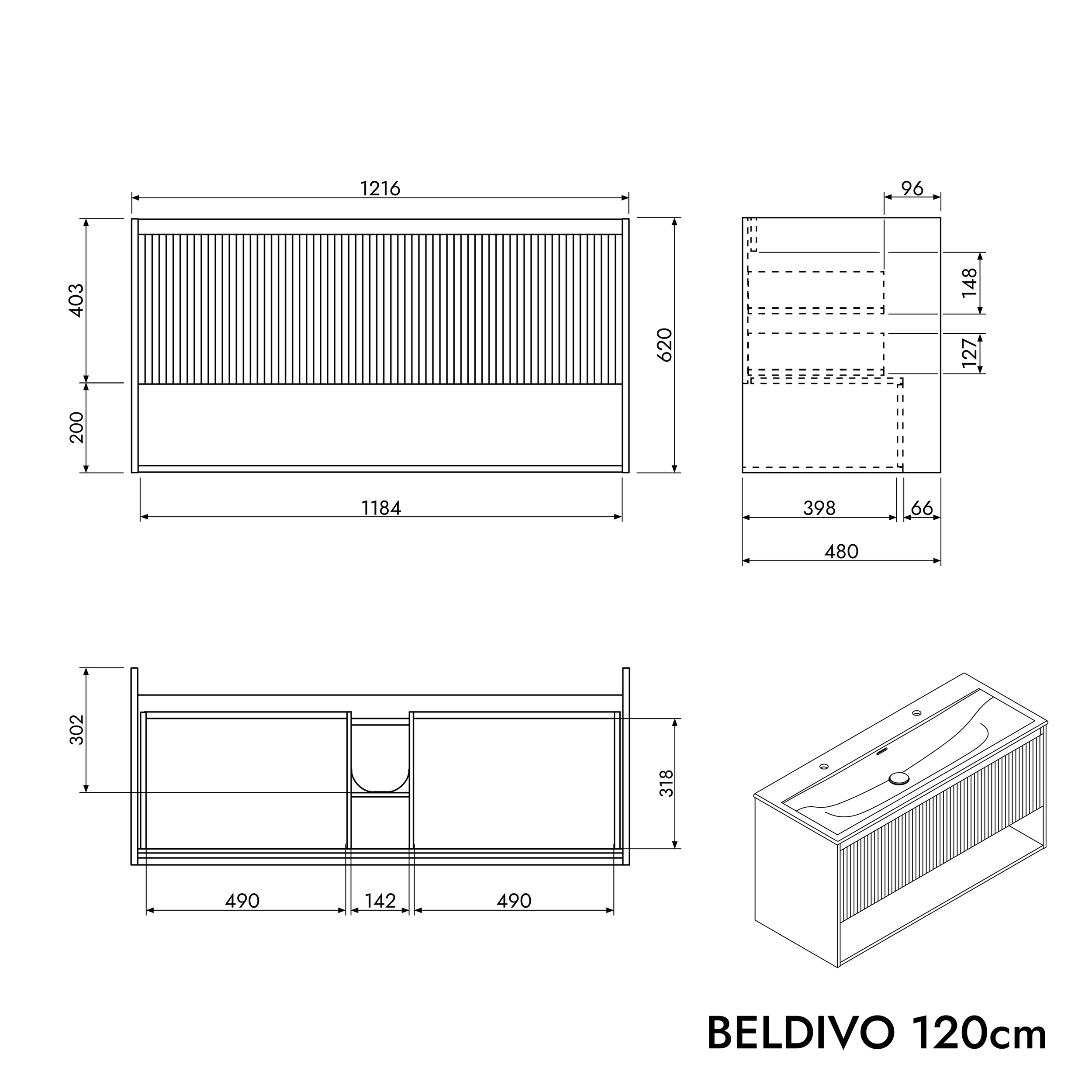 Badmöbel-Set BELDIVO 120 cm mit Waschbecken