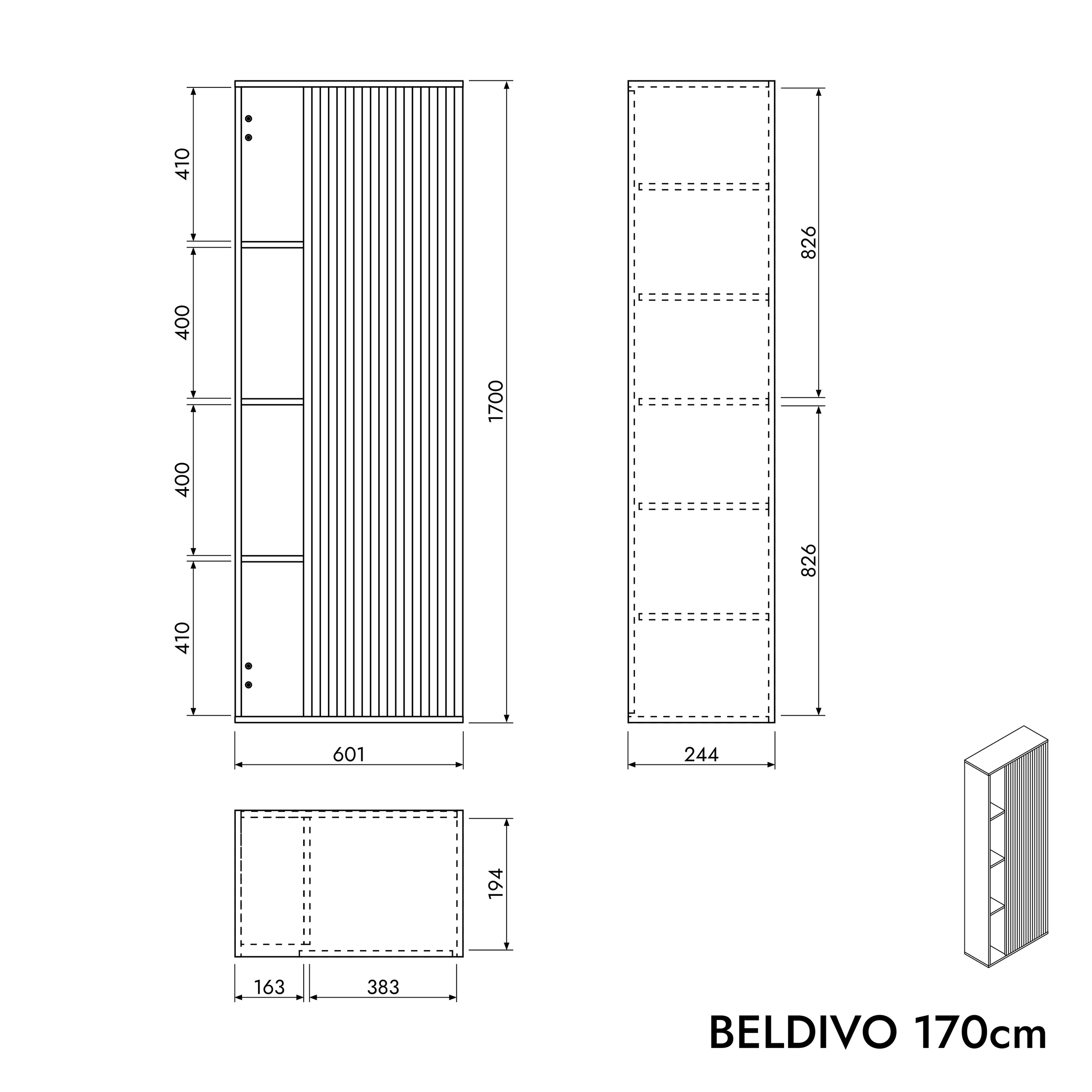 Badezimmer Hochschrank BELDIVO 60 x 170 cm