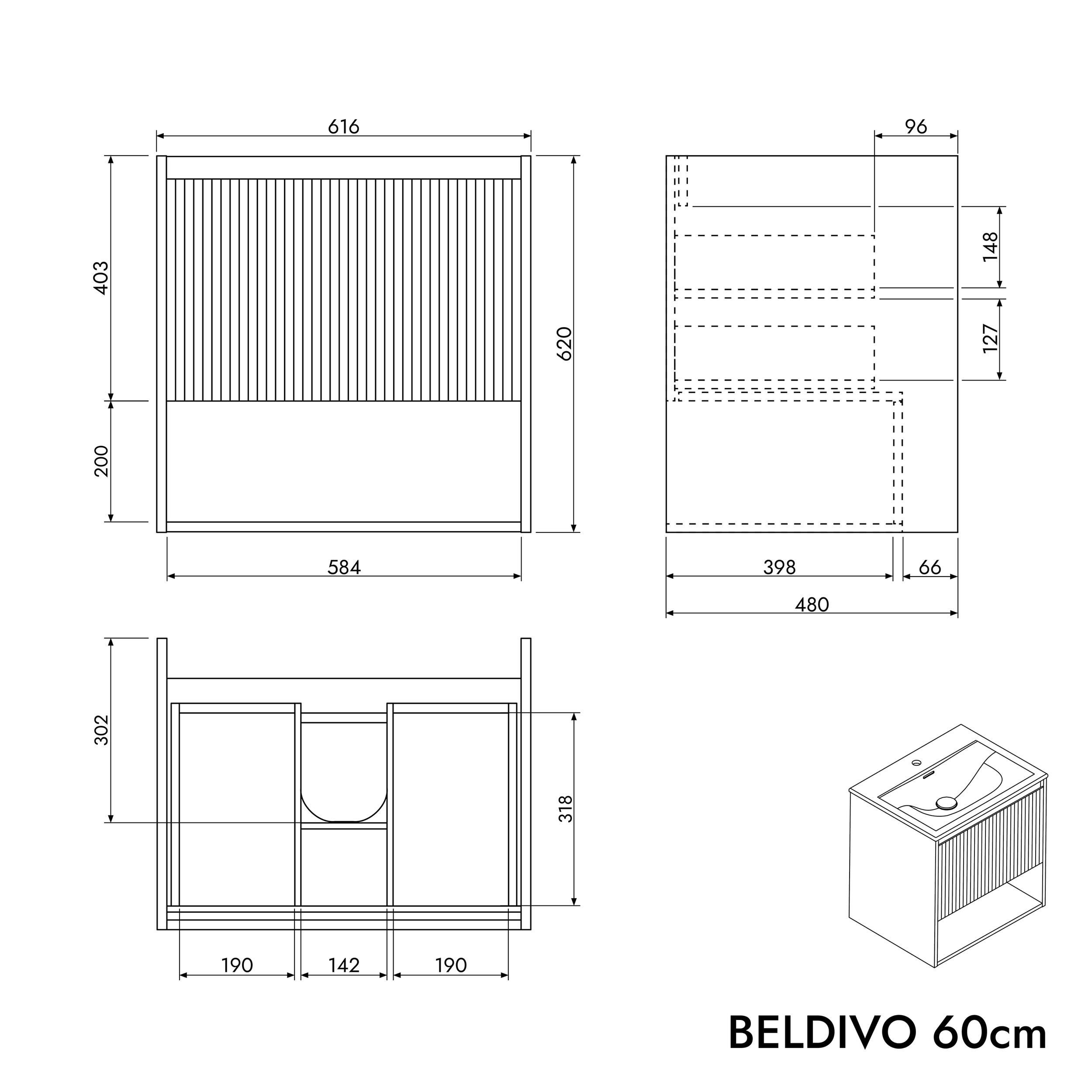 Duravit Waschbecken mit Waschtischunterschrank BELDIVO 60 cm