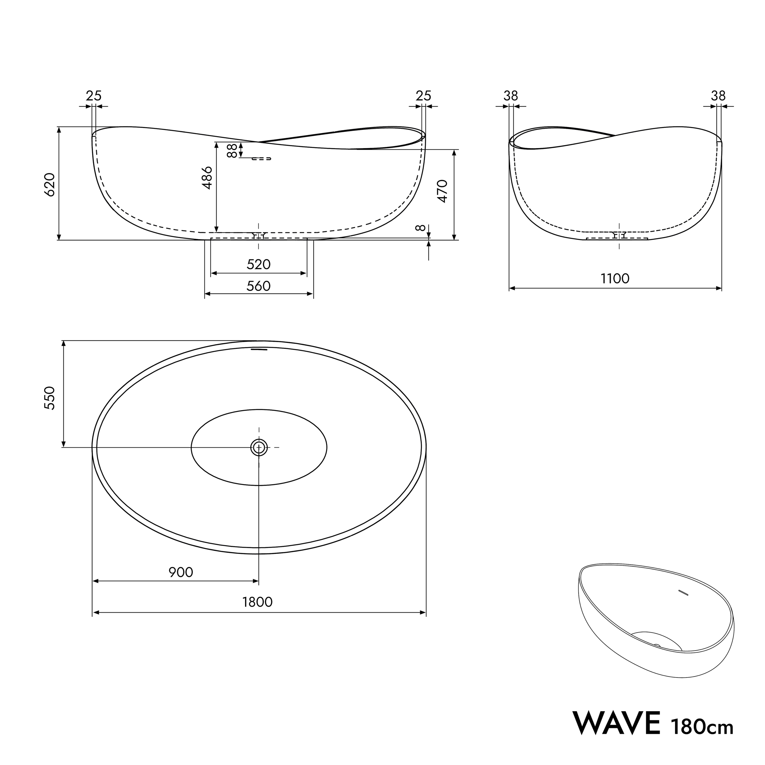 Freistehende Badewanne WAVE STONE