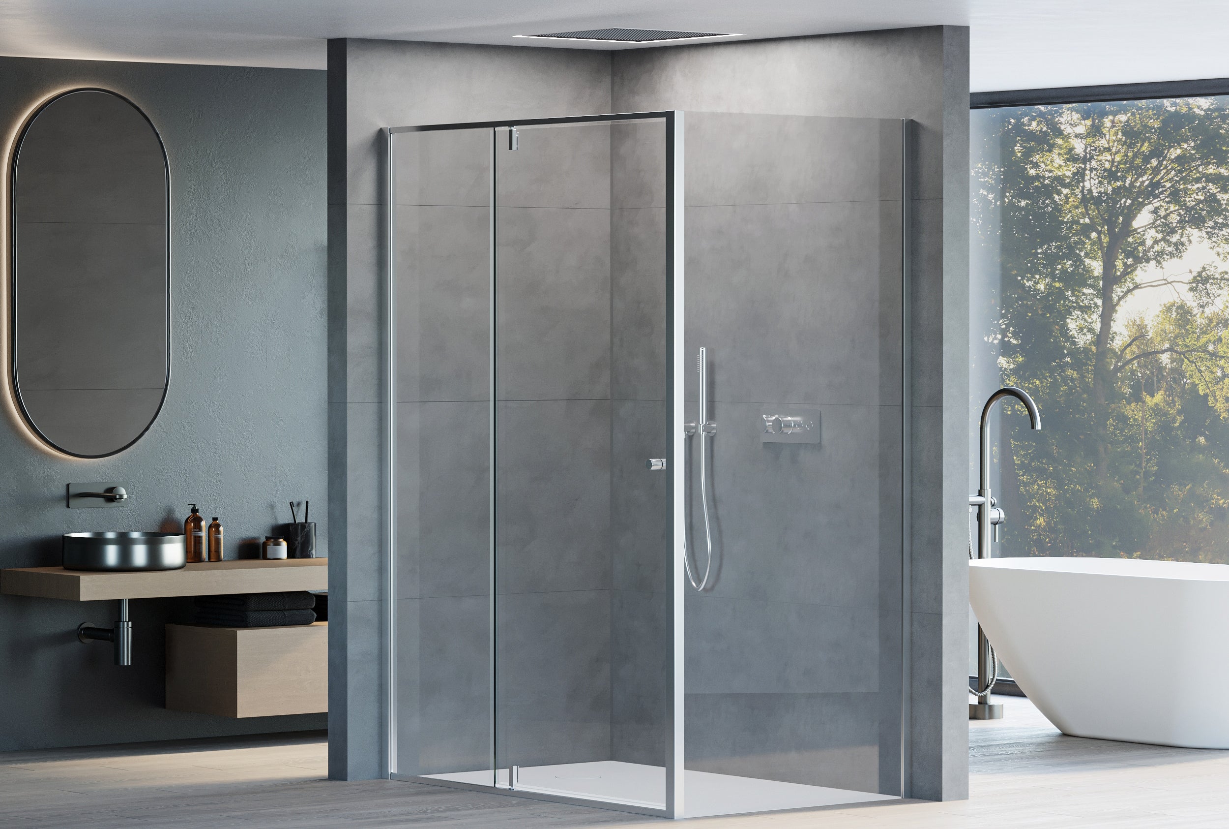 Eckdusche mit Drehtür an Festfeld NT606 - FLEX