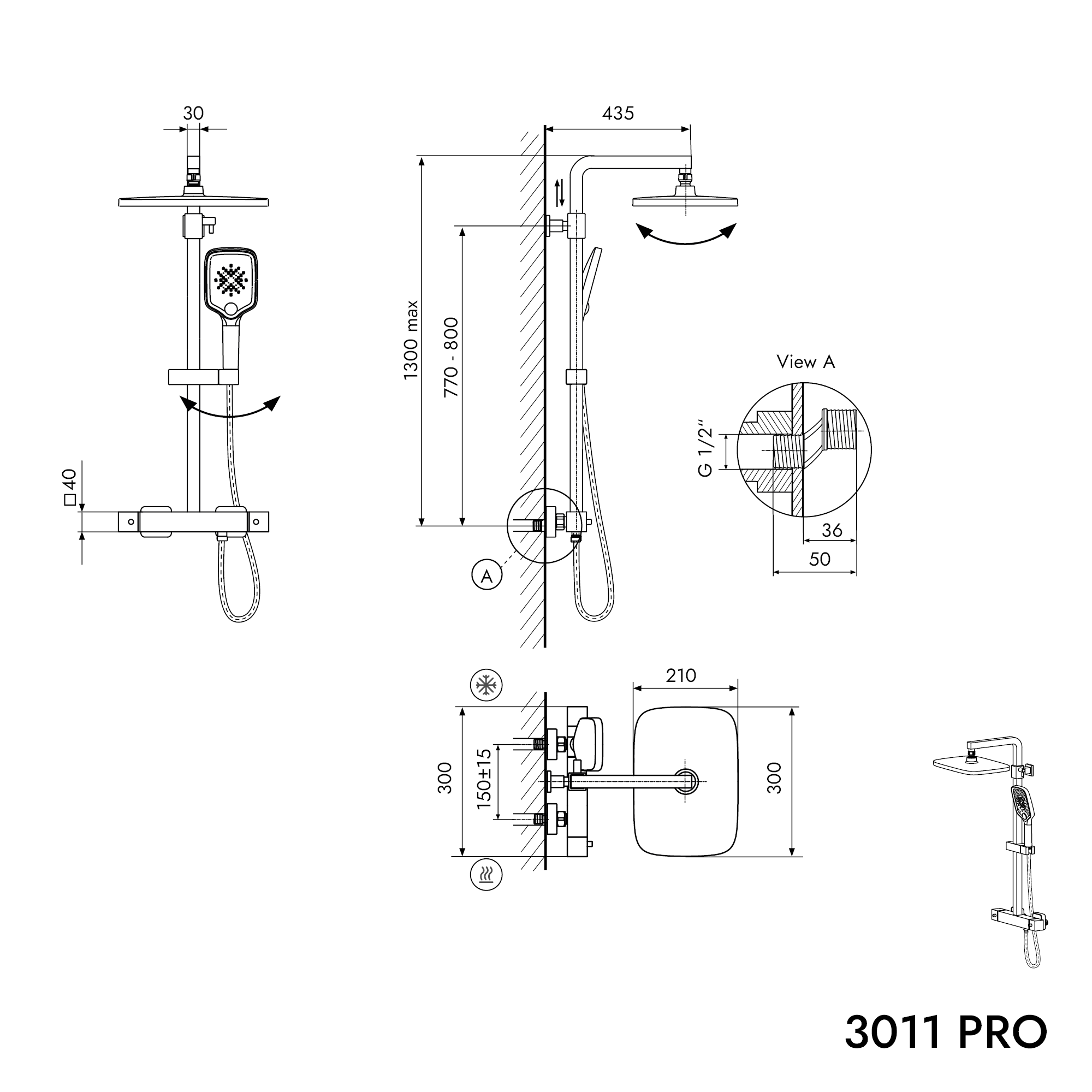 Duschsäule Thermostat 3011 PRO