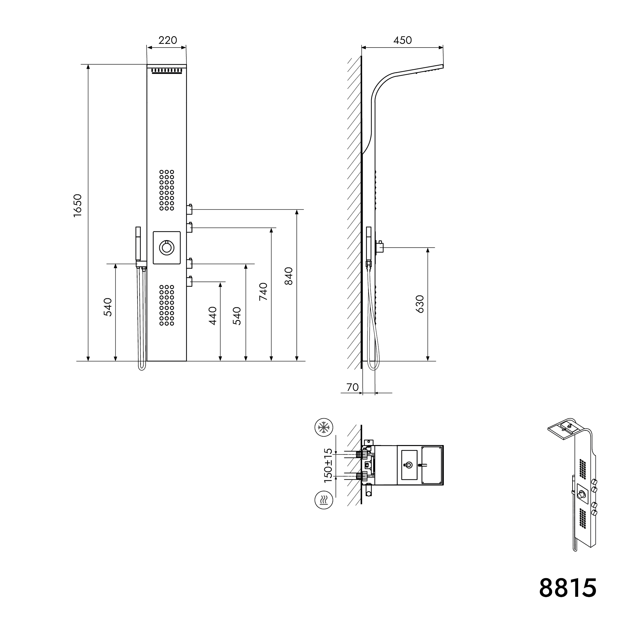 Duschpaneel Duschsystem 8815 - Schwarz