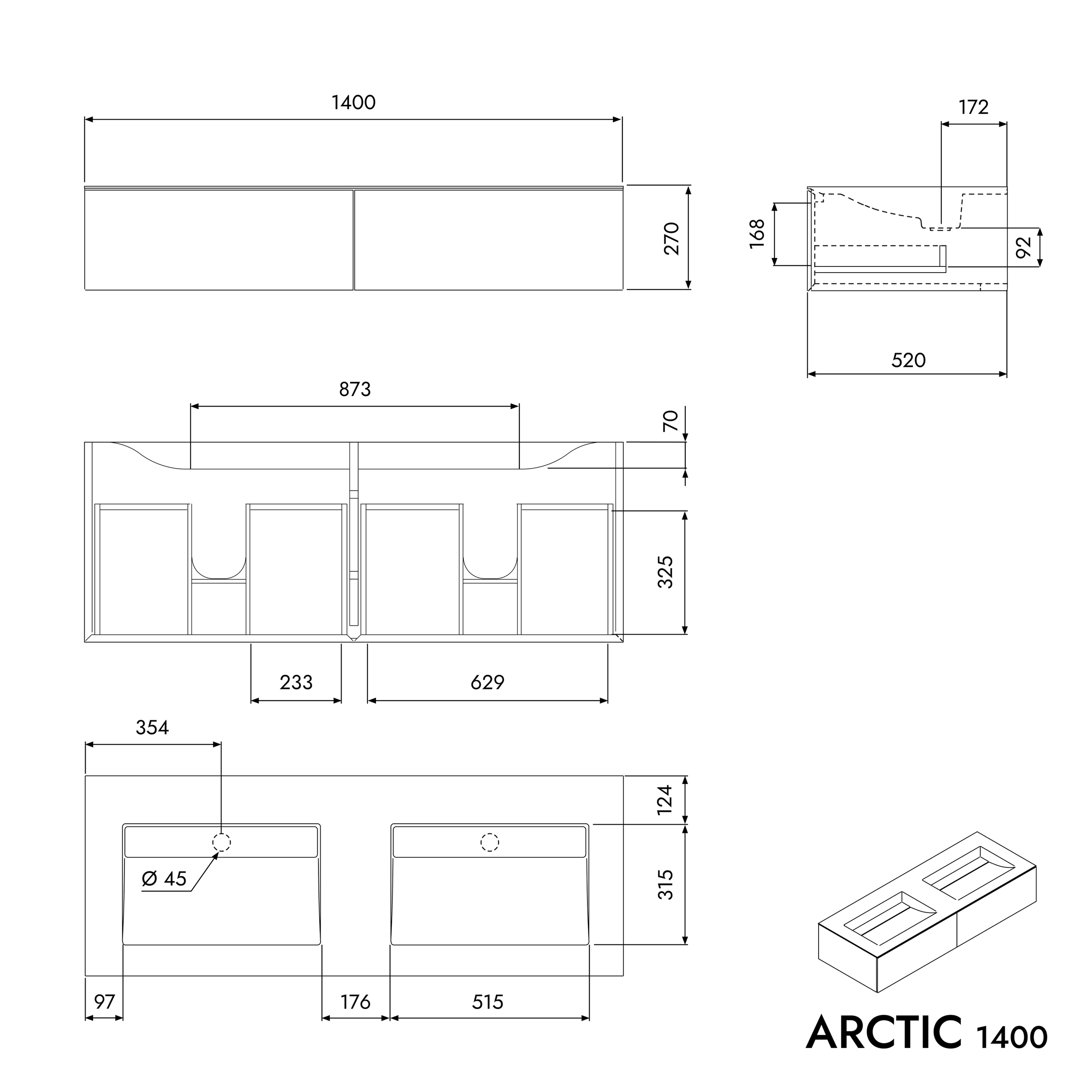 Waschtischunterschrank ARCTIC 1400