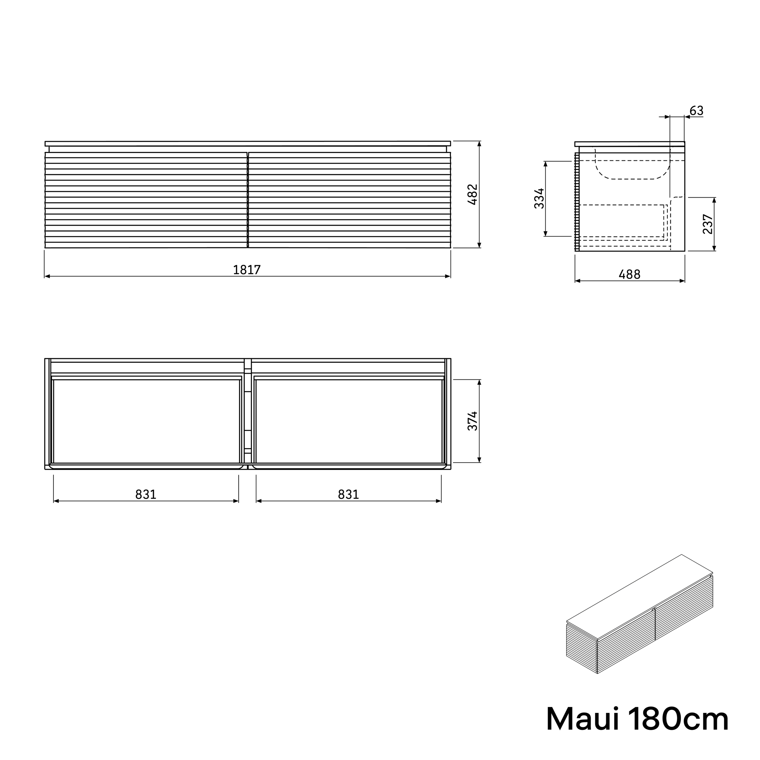 Waschbeckenunterschrank MAUI 180 cm