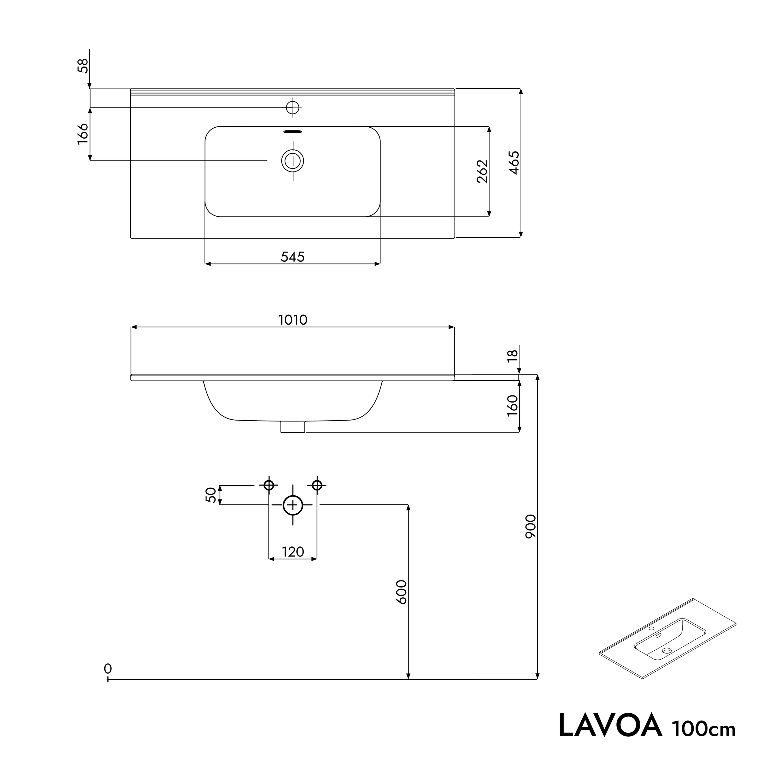 Waschtischunterschrank LAVOA 100 cm