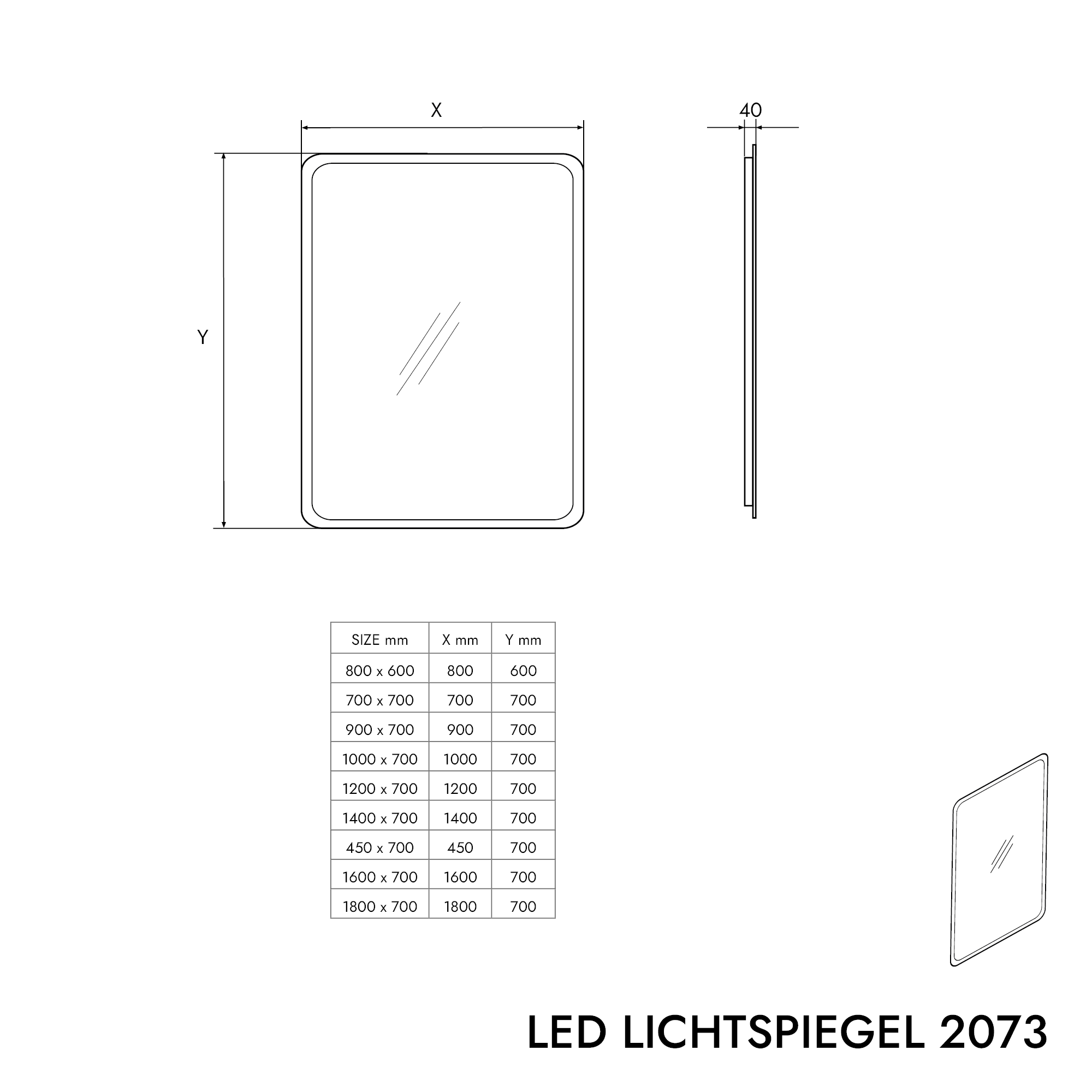 LED-Lichtspiegel 2073 eckig