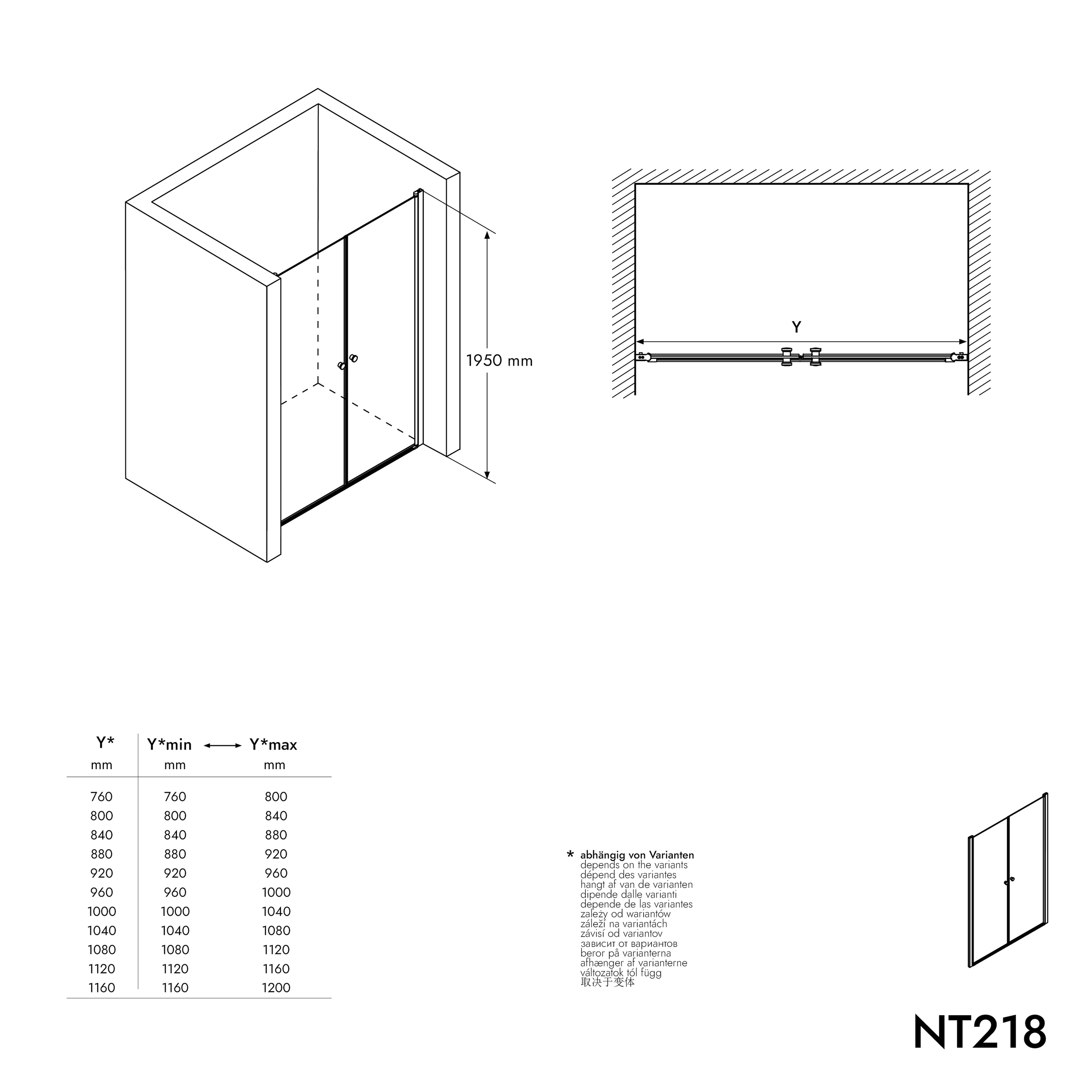 Nischendusche mit Doppelpendeltüren NT218