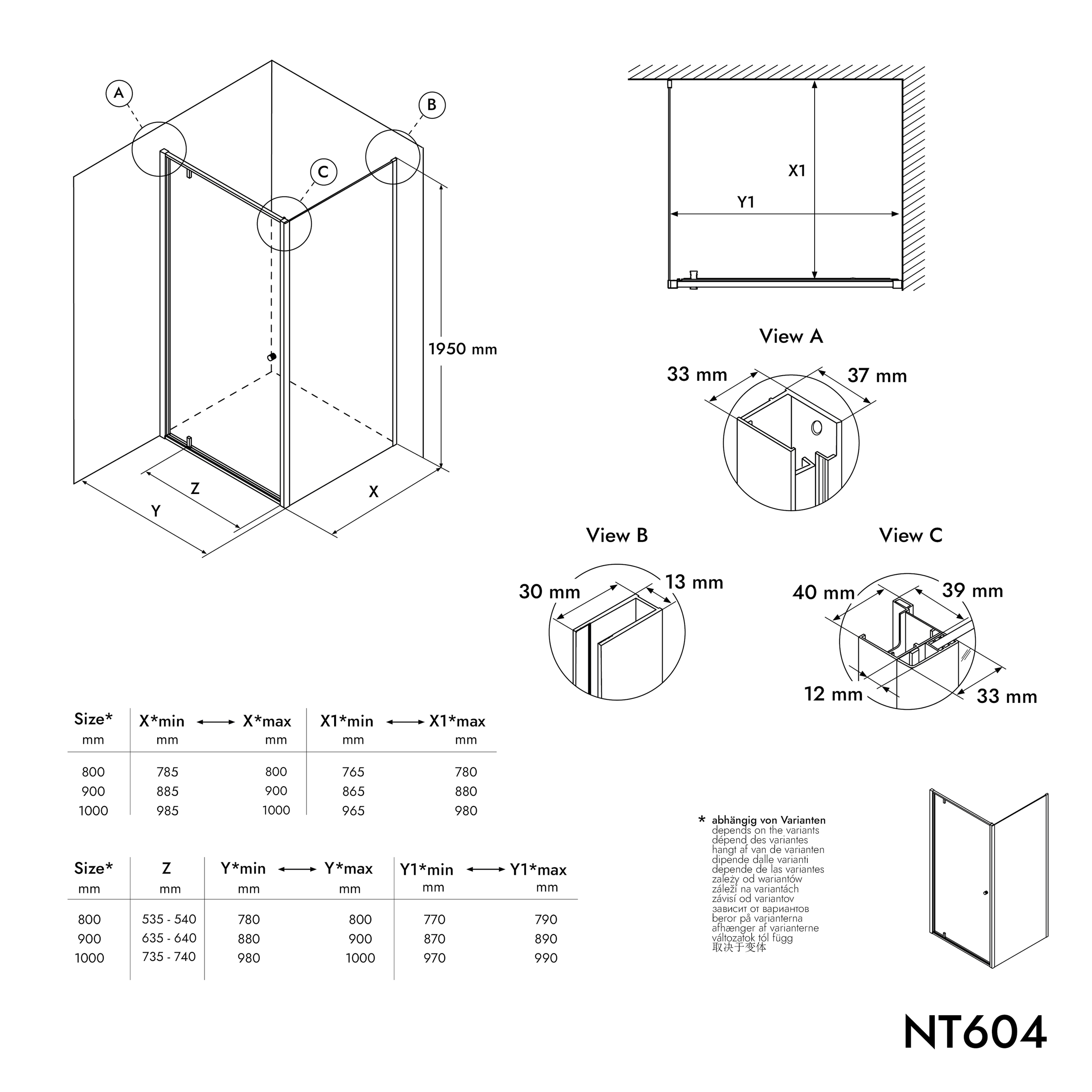 Eckdusche mit Drehtür NT604 - FLEX