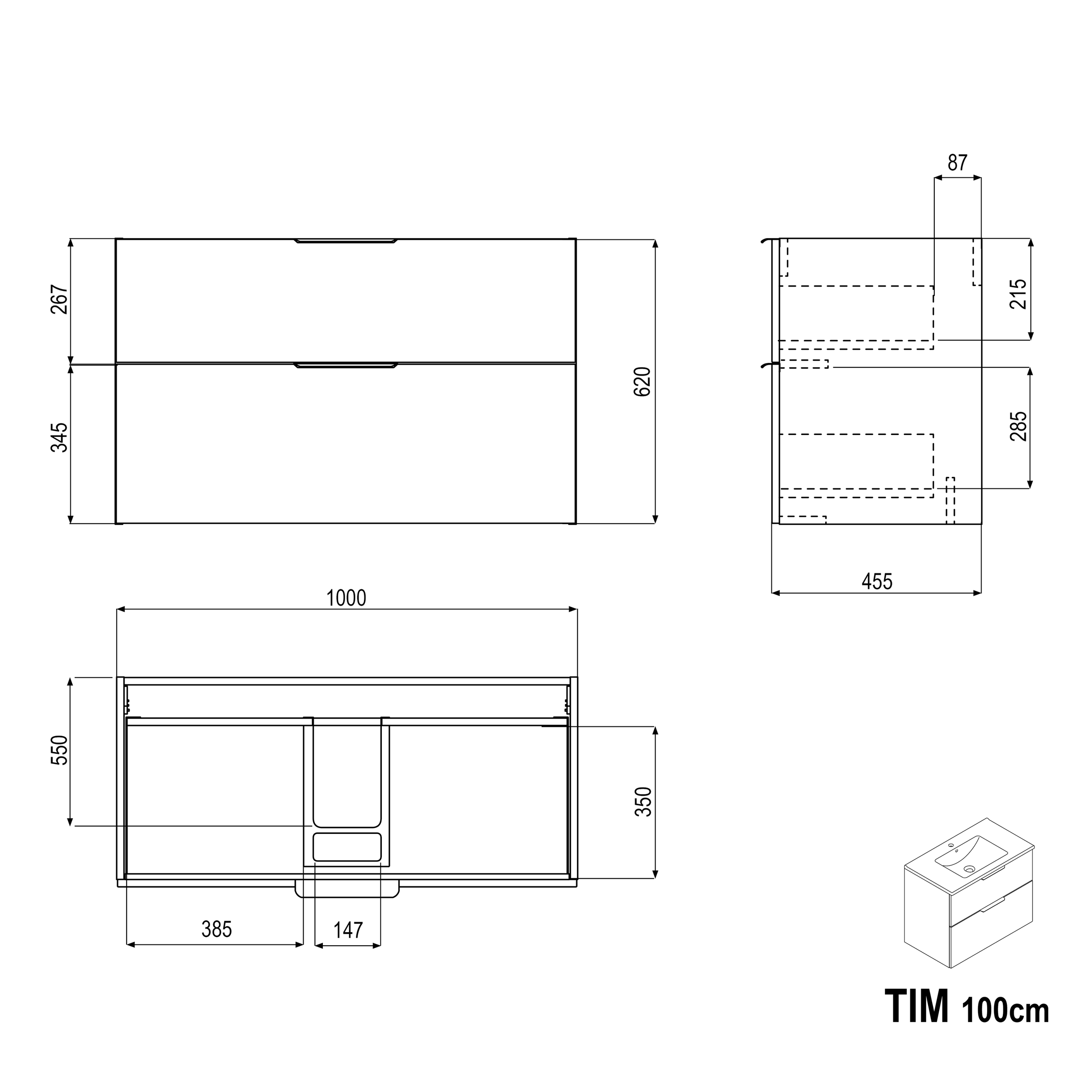 Badmöbel Set TIM 100 cm mit Waschbecken