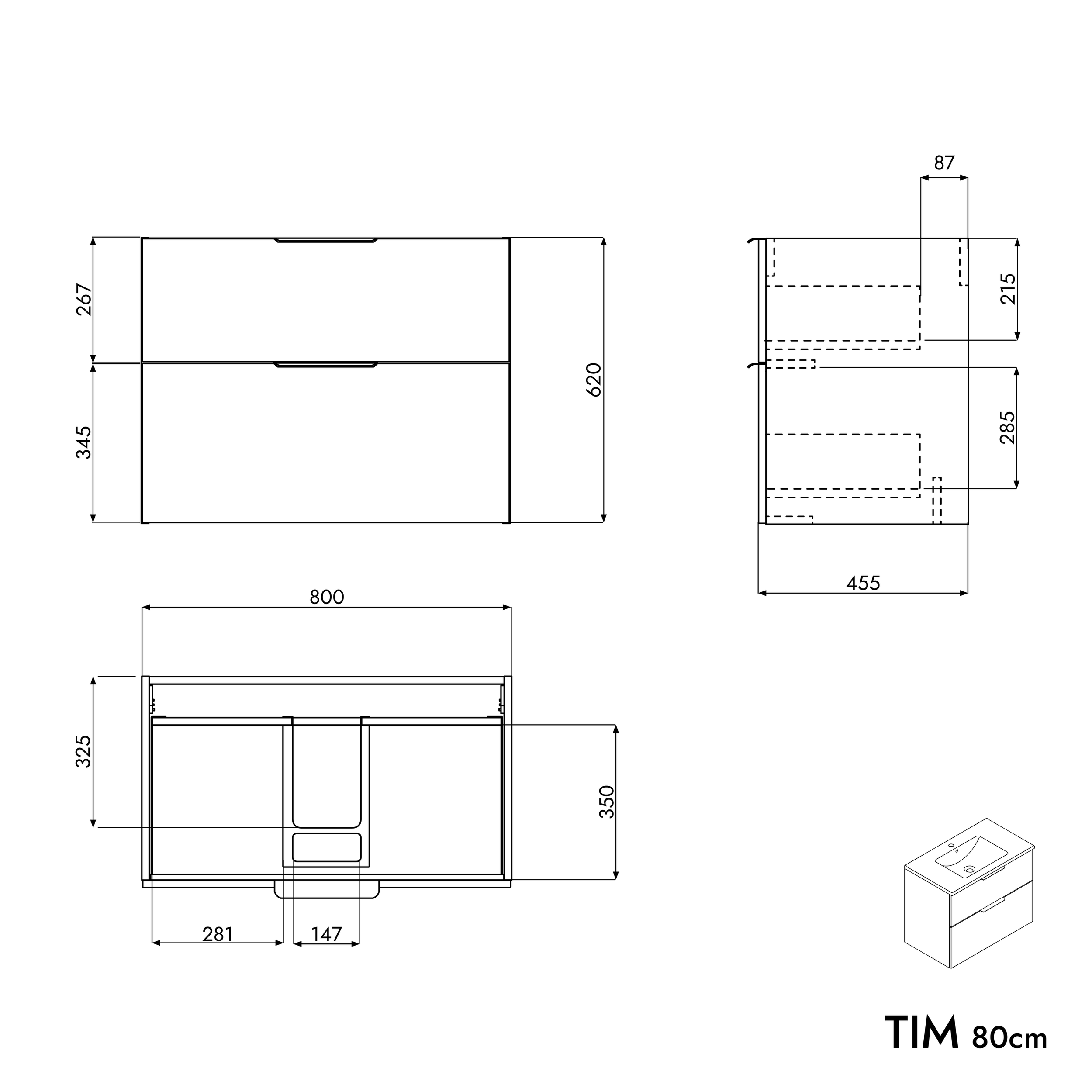 Badmöbel Set TIM 80 cm mit Keramikbecken