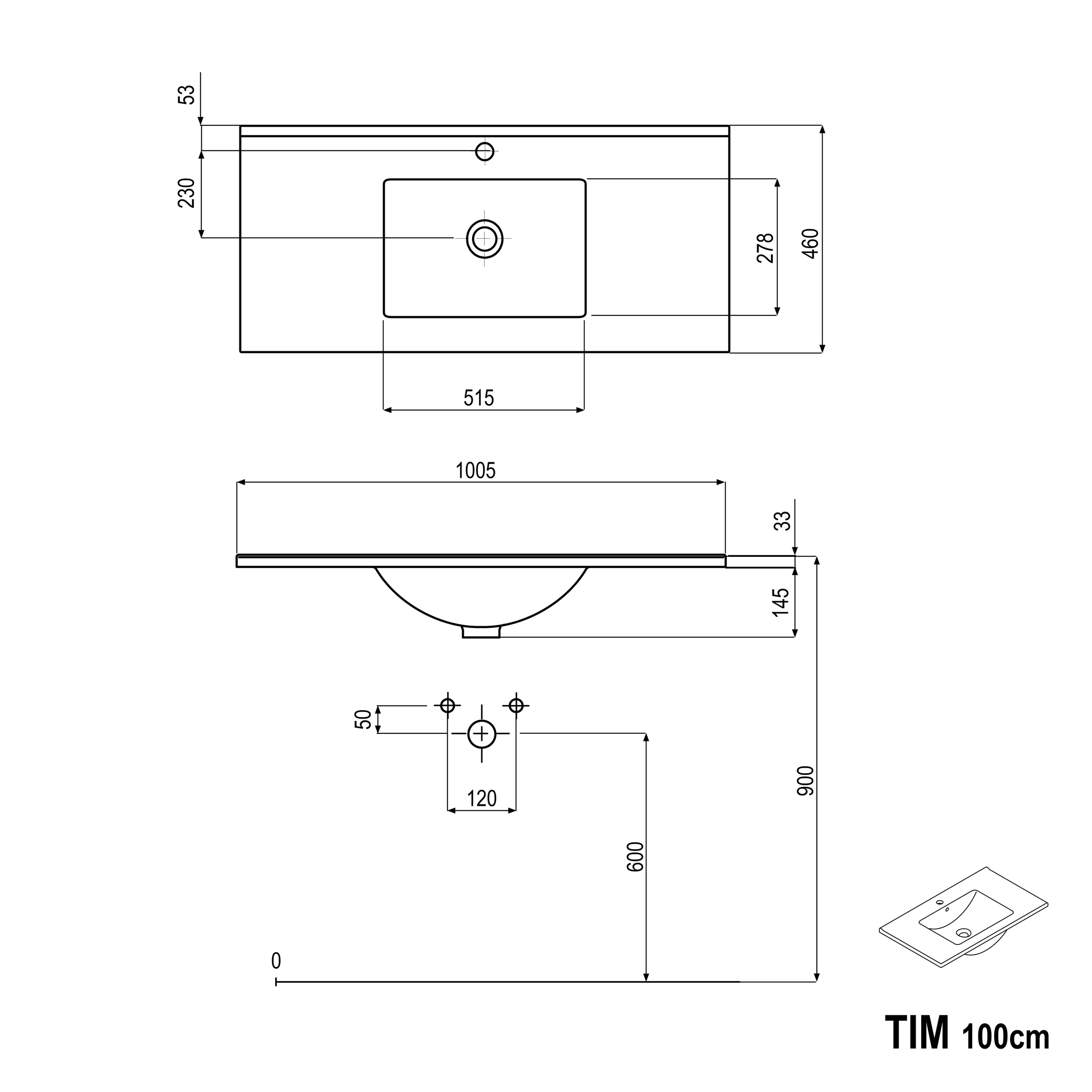 Badmöbel Set TIM 100 cm mit Waschbecken