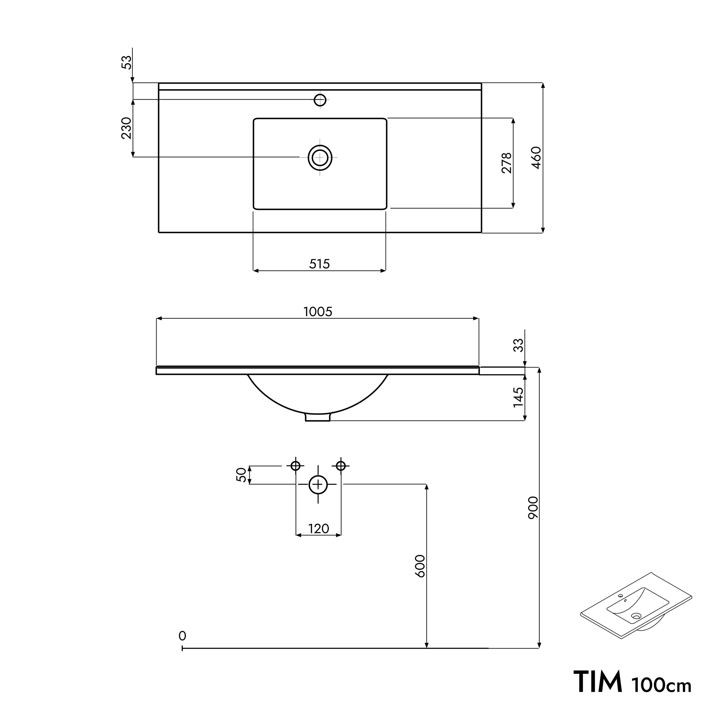 Waschtischunterschrank TIM 100 cm