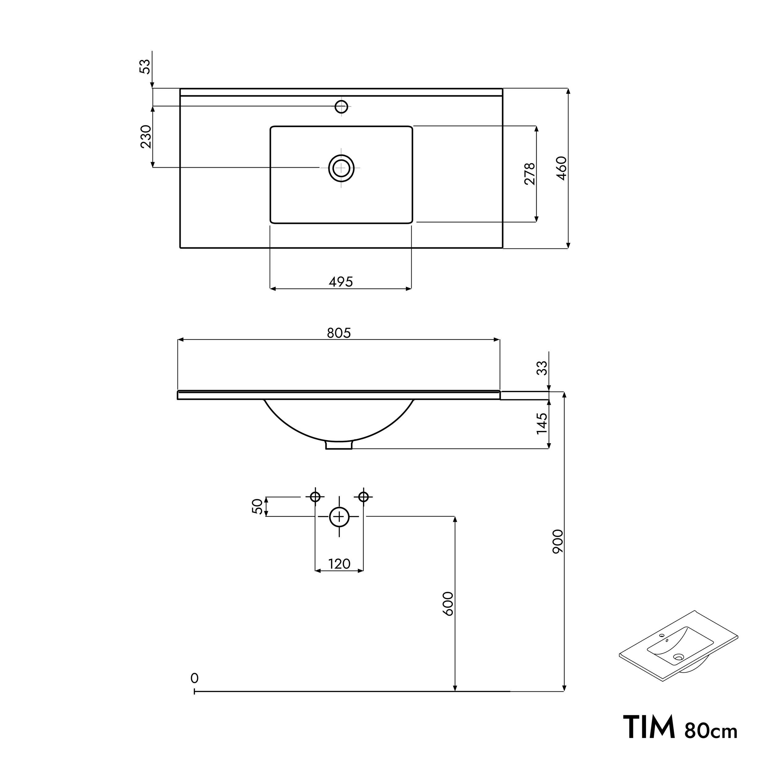 Badmöbel Set TIM 80 cm mit Keramikbecken