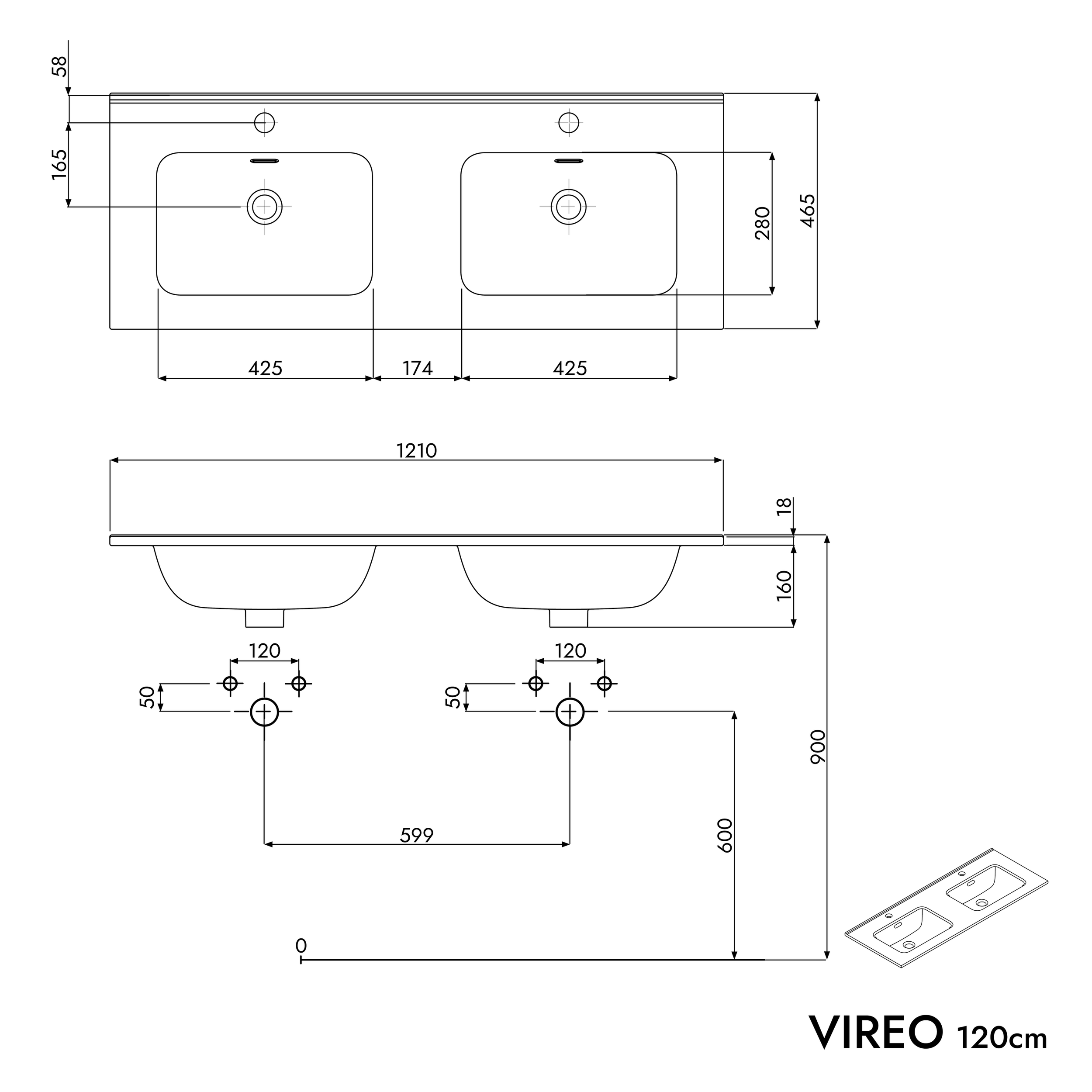 Badmöbel Set VIREO 120 cm mit Doppelwaschbecken