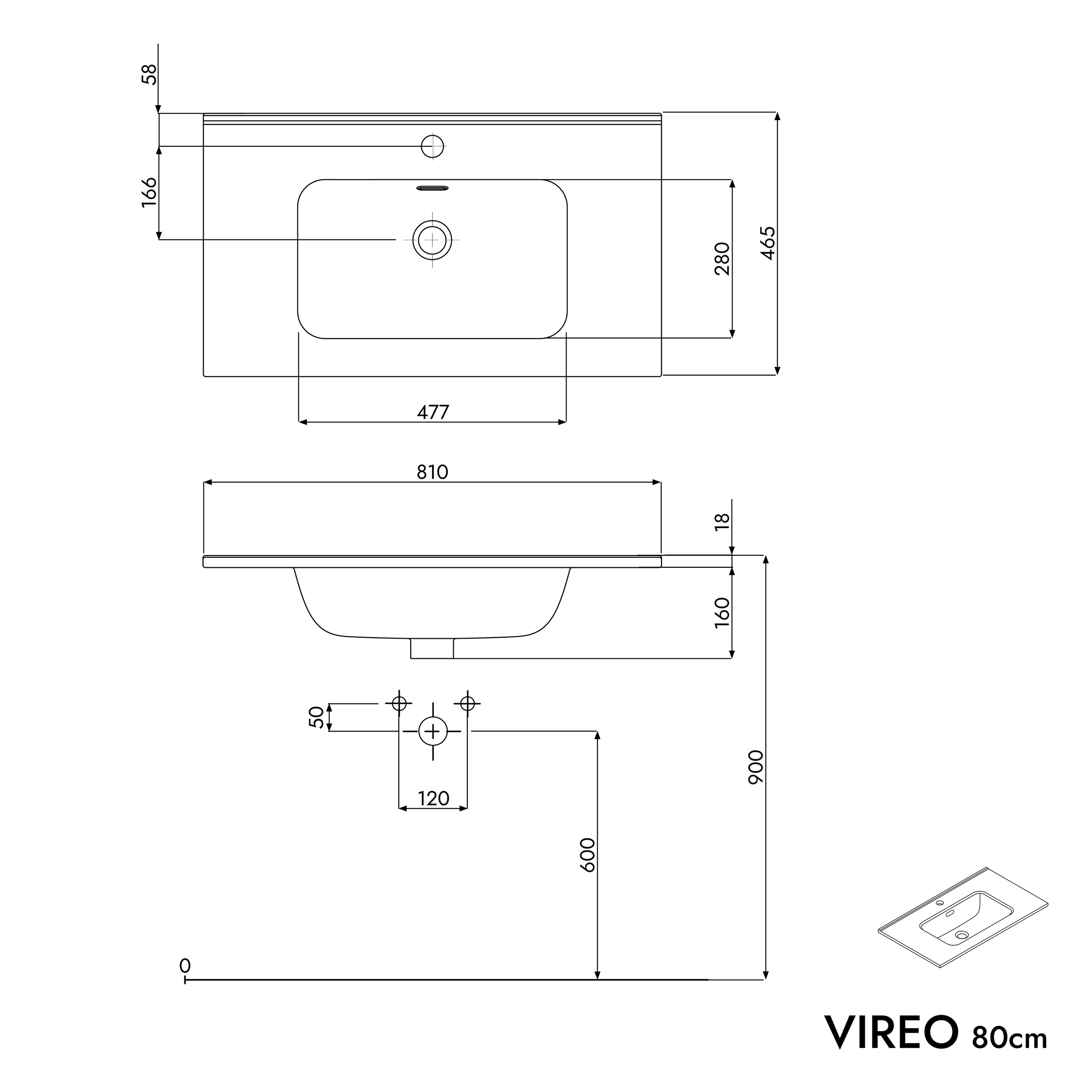 Waschtischunterschrank VIREO 80 cm
