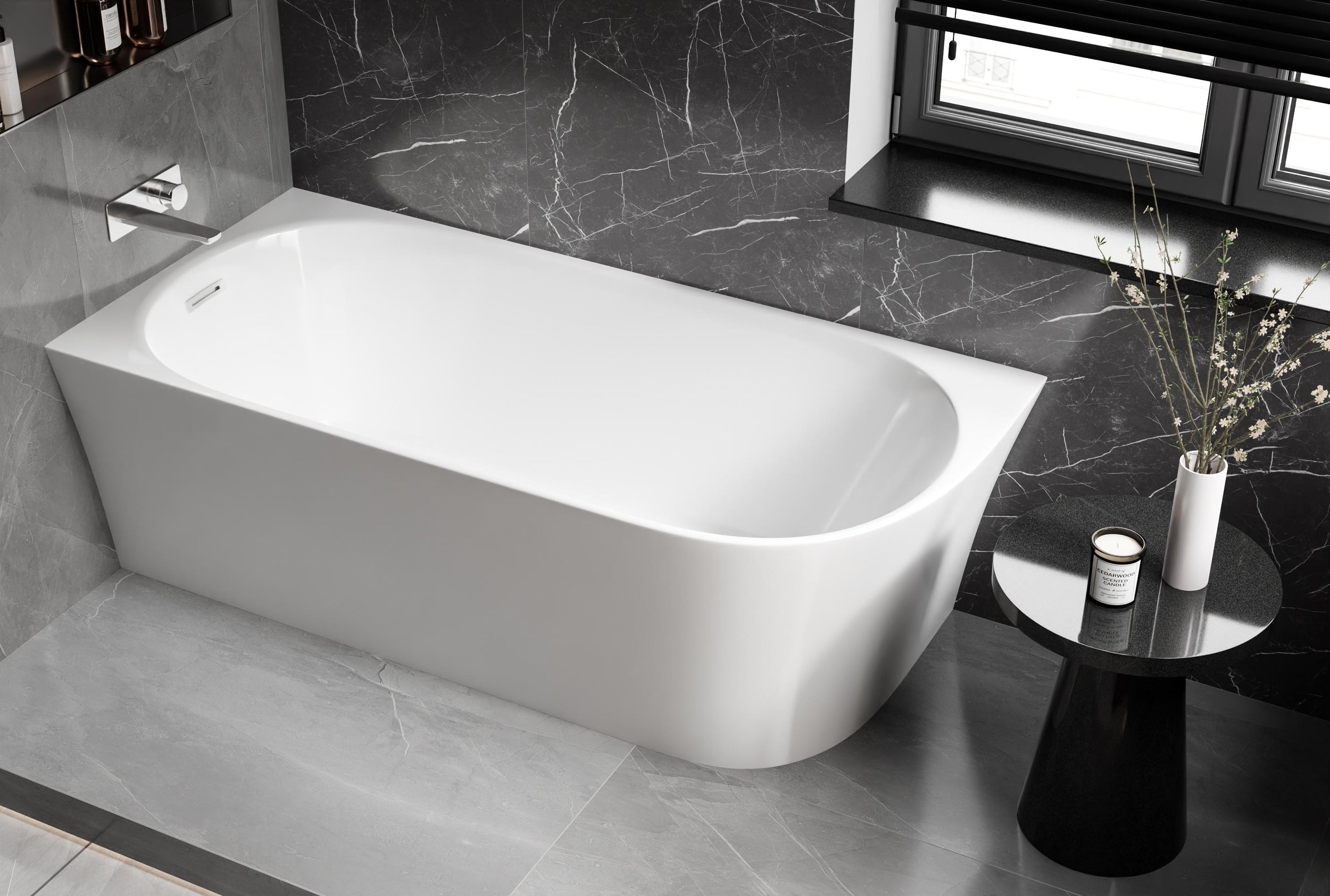 Halb freistehende Raumsparbadewanne NORA CORNER